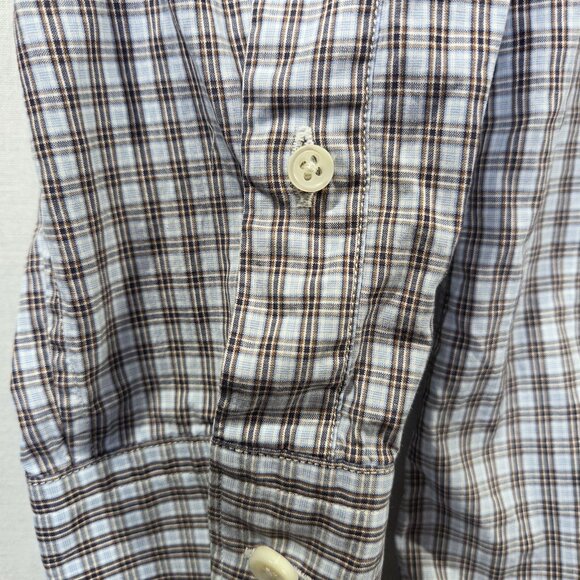 Ermenegildo Zegna Shirt Mens Medium Blue Brown Check Plaid Button Down Casual - Picture 6 of 10